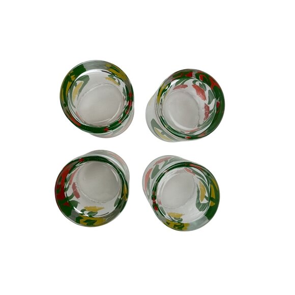 Set Of 4 Vtg Retro Anchor Hocking Lowball Rocks Glasses with Multicolor Tulip - Picture 7 of 7